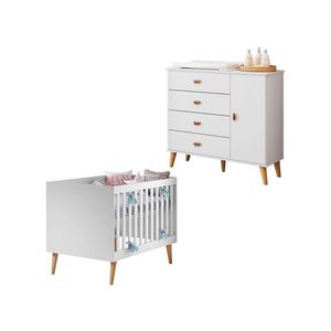 Berço Americano Ludmila Com Cômoda Infantil Duda Branco Acetinado Bétula - Carolina
