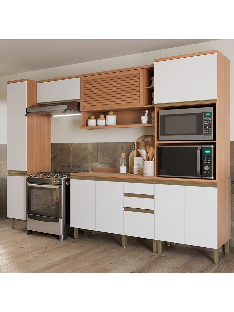 Cozinha Completa Thela Bárbara 5 Peças Com Balcão Freijó/branco
