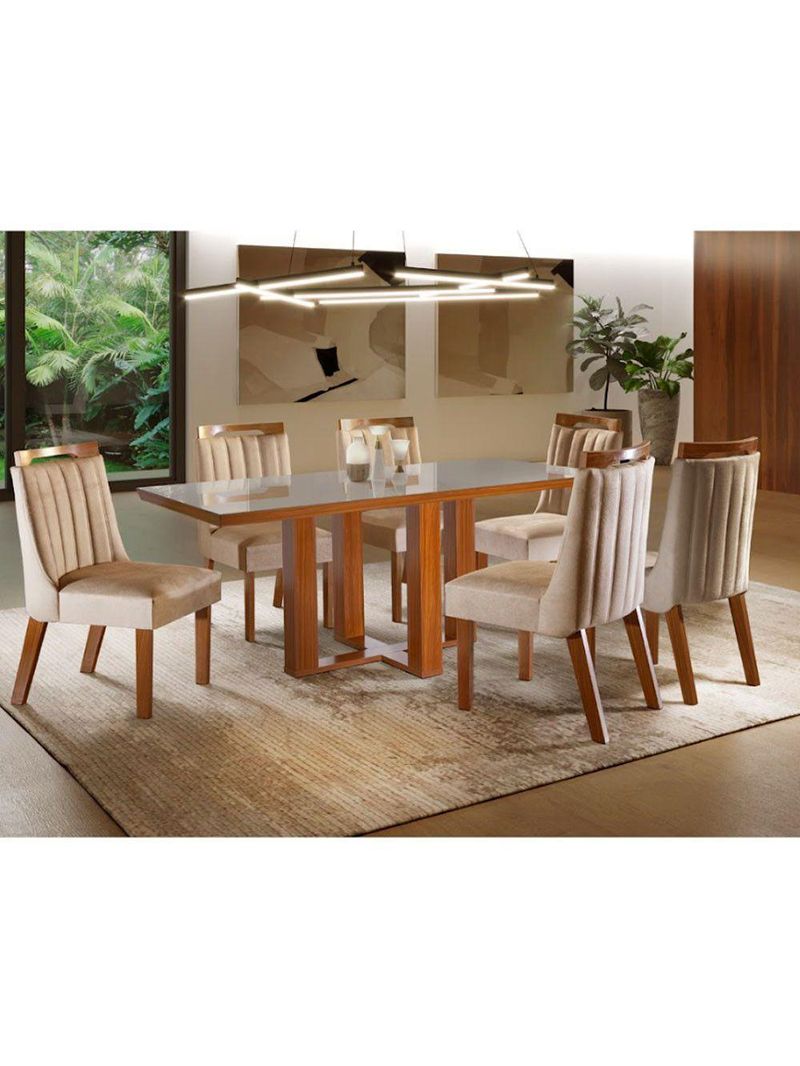 Mesa Lottus Com Tampo Em Mdf E Vidro 6 Cadeiras Shopkasa