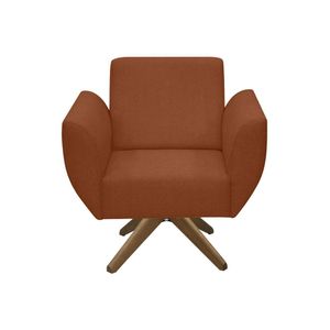Poltrona Jolly Decorativa Com Base Madeira Em Tecido Boucle Terracota