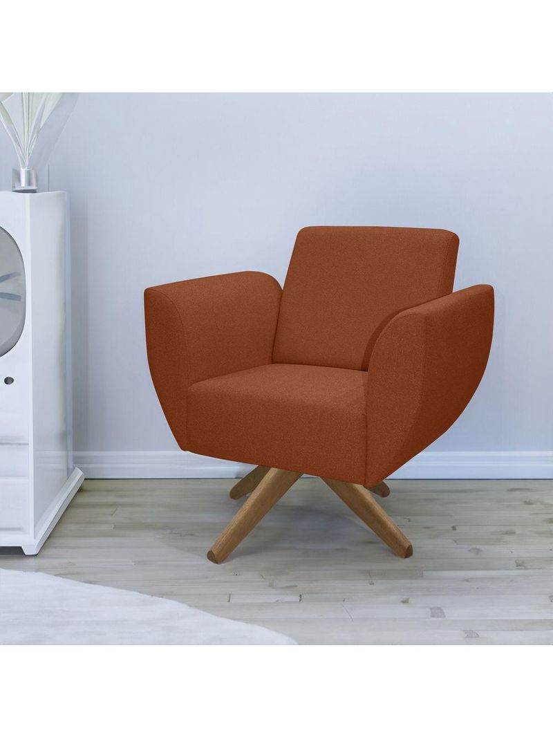 Poltrona Jolly Decorativa Com Base Madeira Em Tecido Boucle Terracota