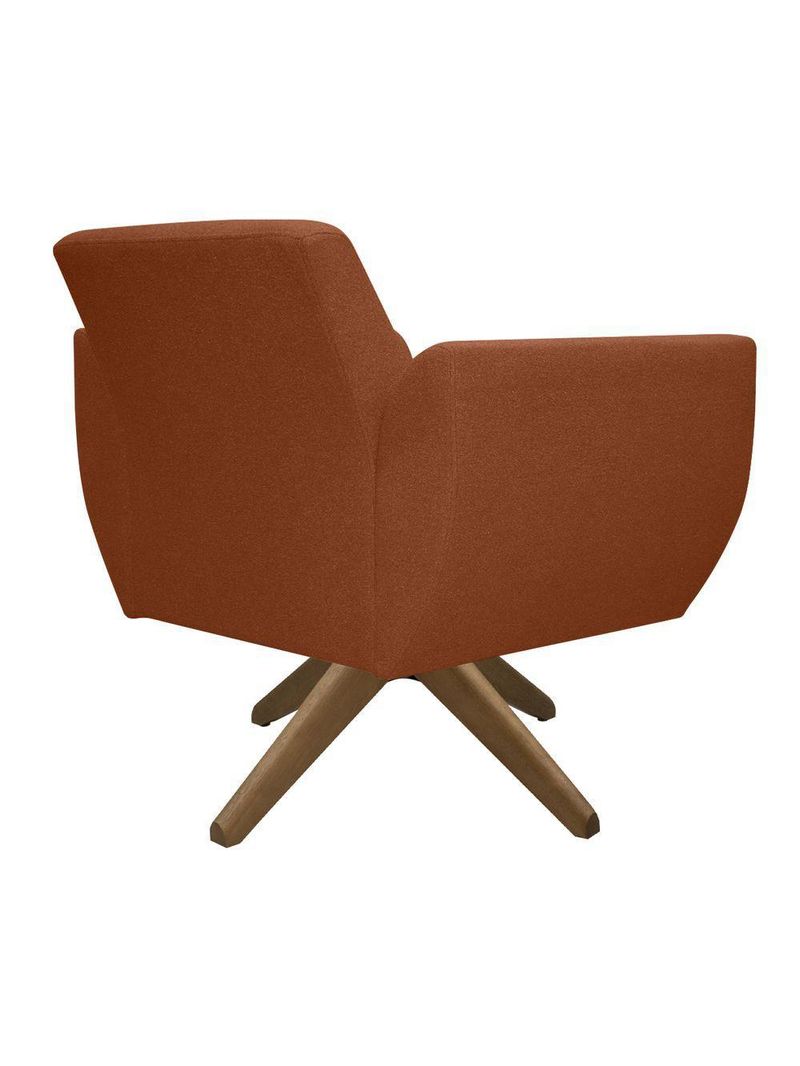 Poltrona Jolly Decorativa Com Base Madeira Em Tecido Boucle Terracota