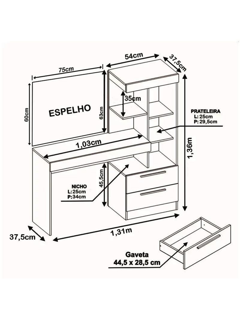 Penteadeira Com Espelho Preto Tx Notável Móveis Preto Tx
