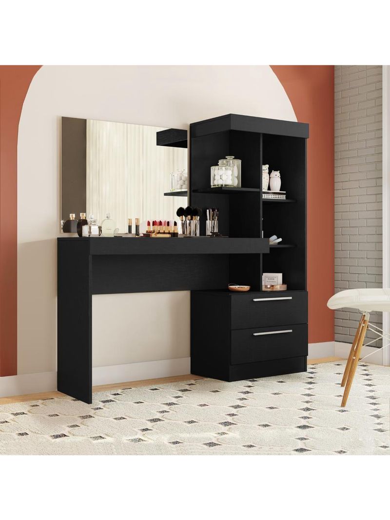 Penteadeira Com Espelho Preto Tx Notável Móveis Preto Tx