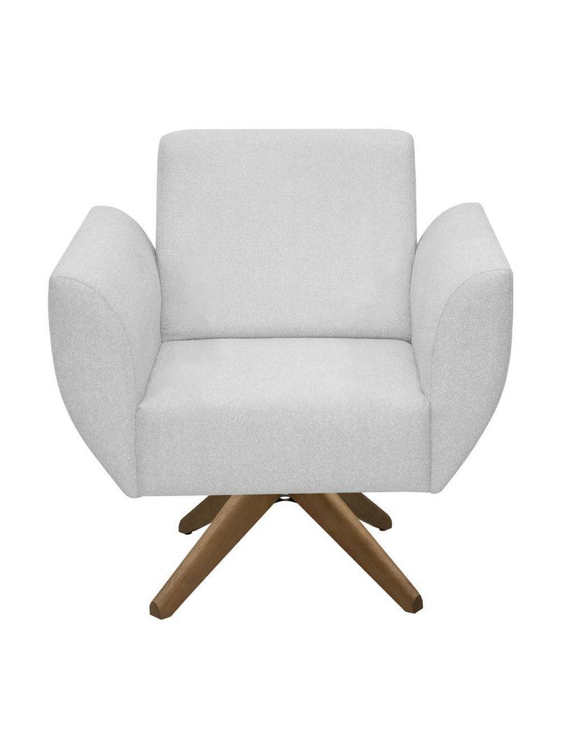 Poltrona Jolly Decorativa Com Base Madeira Em Tecido Boucle Cinza