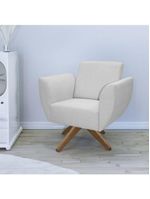 Poltrona Jolly Decorativa Com Base Madeira Em Tecido Boucle Cinza