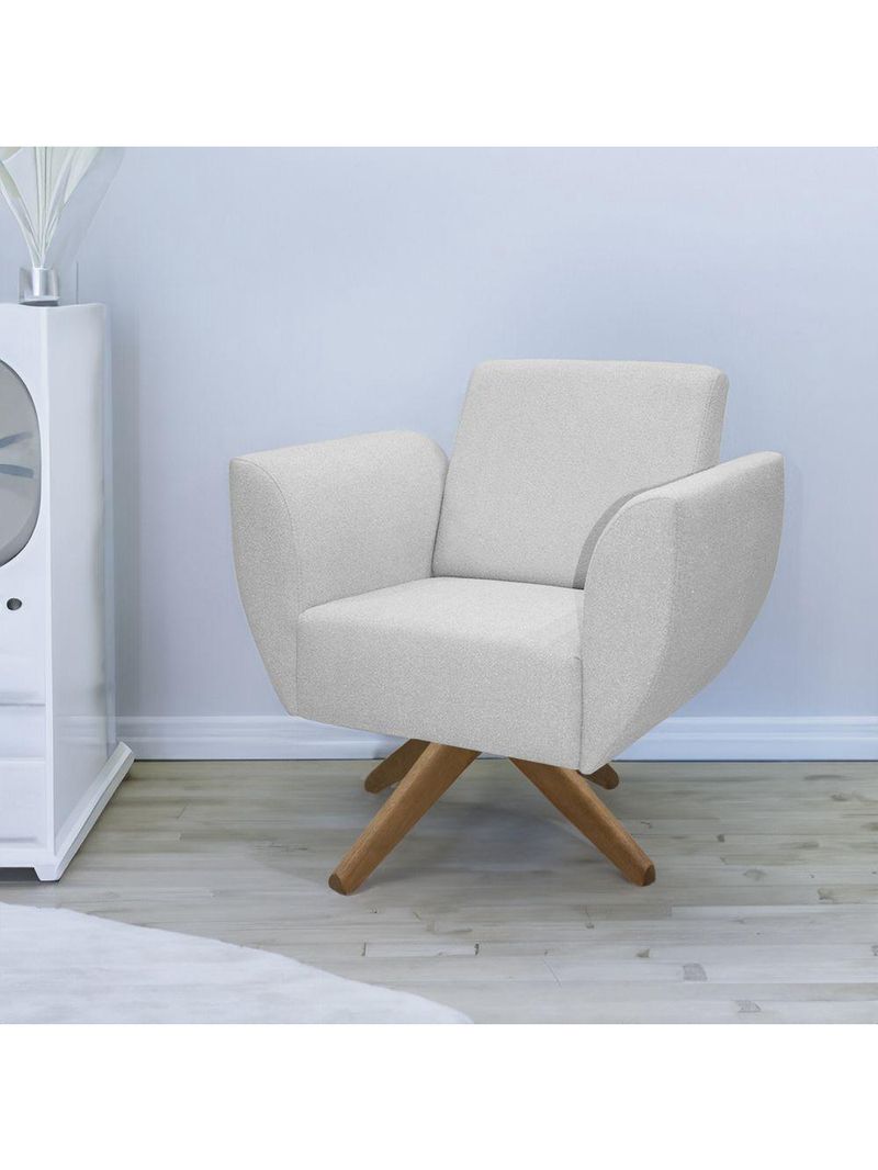 Poltrona Jolly Decorativa Com Base Madeira Em Tecido Boucle Cinza