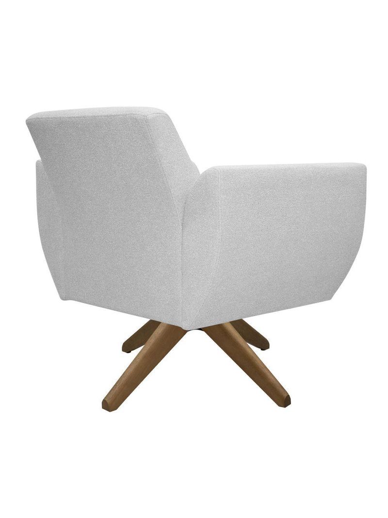 Poltrona Jolly Decorativa Com Base Madeira Em Tecido Boucle Cinza