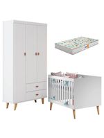 Berço Americano Ludmila E Guarda Roupa 3 Portas Duda Branco Acetinado Bétula Com Colchão Gazin - Carolina