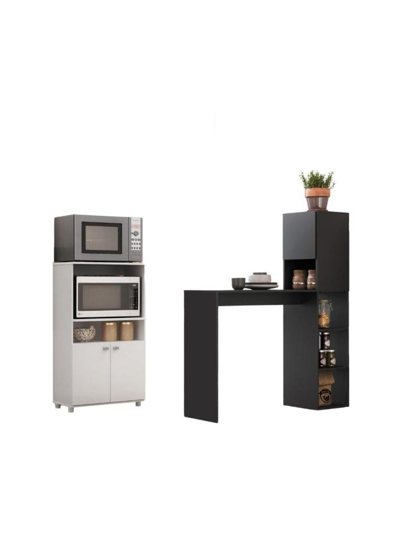 Balcão para Forno e Micro-ondas 2 Portas e Bancada com Armário Multimóveis MP2253 Branco/Preto