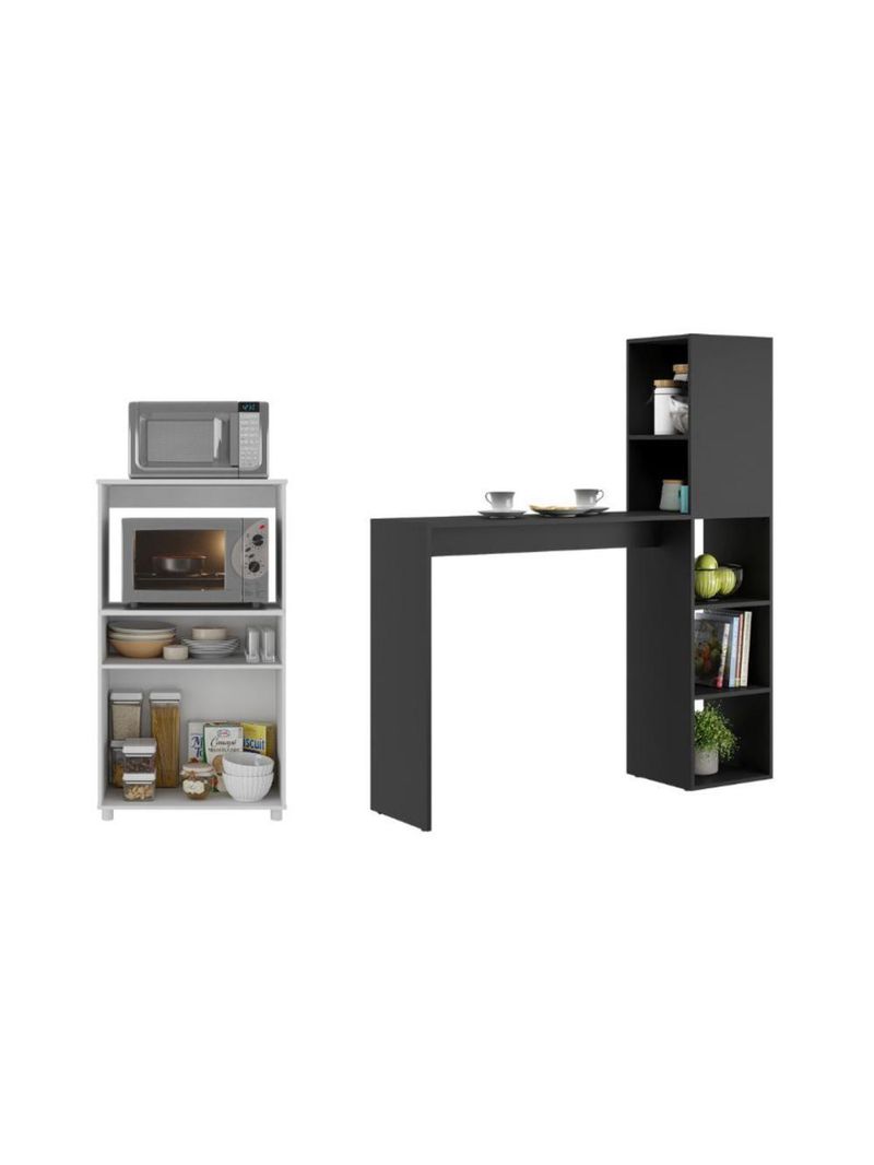 Balcão para Forno e Micro-ondas 2 Portas e Bancada com Armário Multimóveis MP2253 Branco/Preto