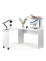 Escrivaninha Em L 2 Em 1 Com Rodízios E Prateleira Branco
