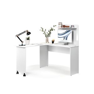Escrivaninha Em L 2 Em 1 Com Rodízios E Prateleira Branco