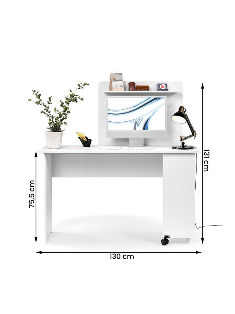 Escrivaninha Em L 2 Em 1 Com Rodízios E Prateleira Branco