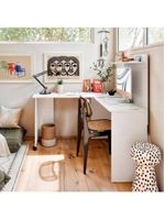 Escrivaninha Em L 2 Em 1 Com Rodízios E Prateleira Branco