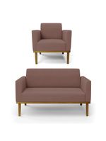 Sofá Namoradeira Com Poltrona Base De Madeira Fixa Castanho Marisa Veludo D03 - D?rossi Cor Rose