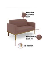 Sofá Namoradeira Com Poltrona Base De Madeira Fixa Castanho Marisa Veludo D03 - D?rossi Cor Rose