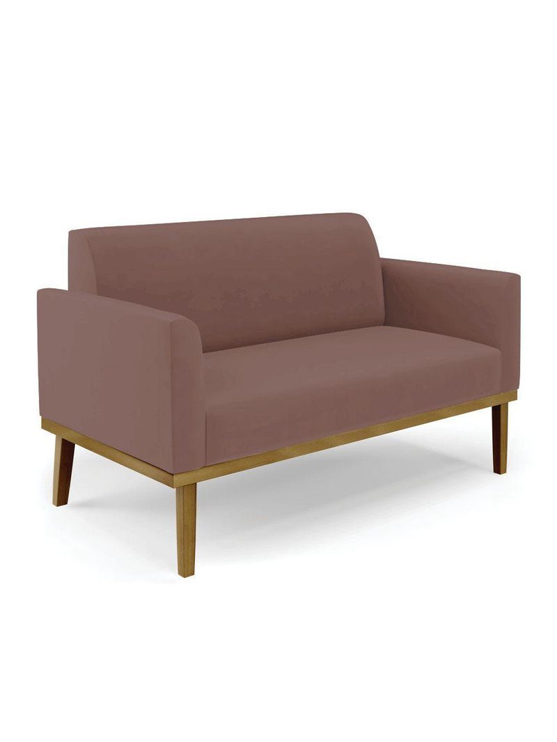 Sofá Namoradeira Com Poltrona Base De Madeira Fixa Castanho Marisa Veludo D03 - D?rossi Cor Rose