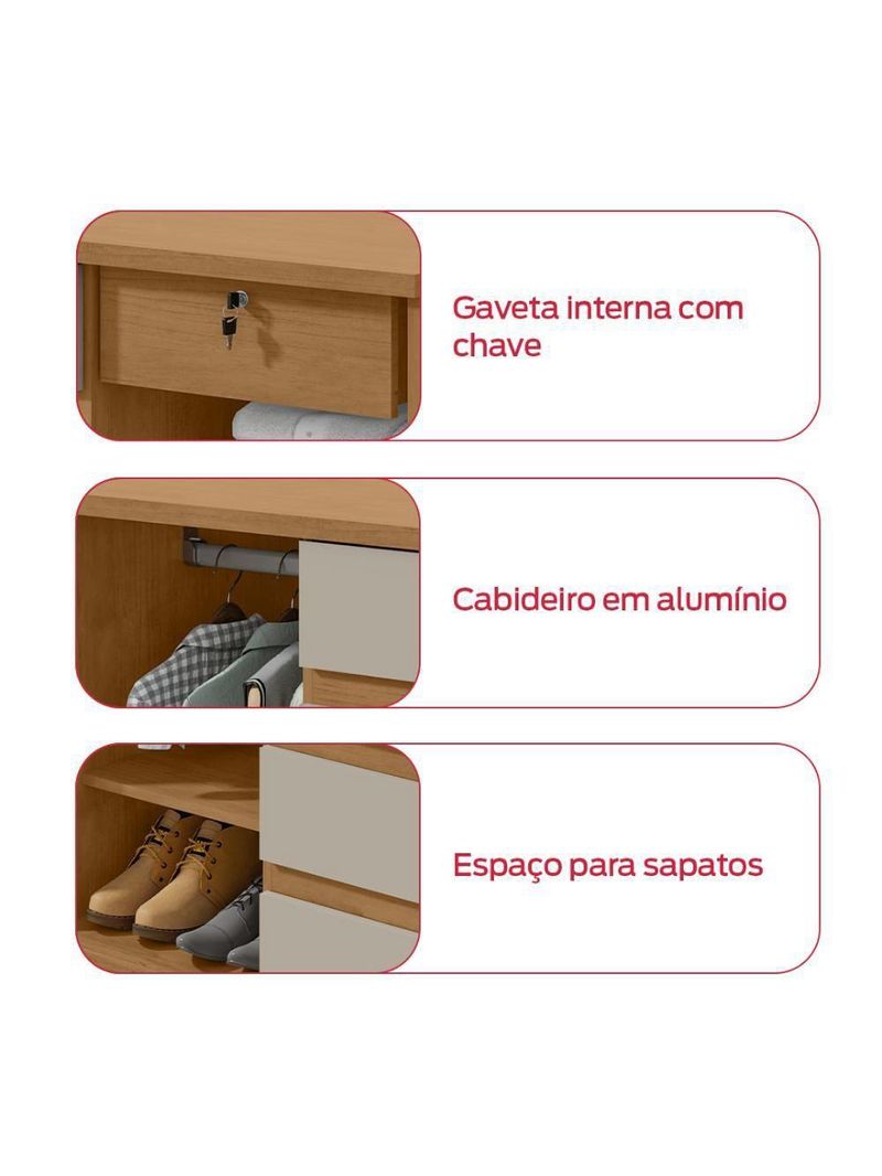 Cômoda Vedra 7 Gavetas 2 Portas Amêndoa Clean/Off White