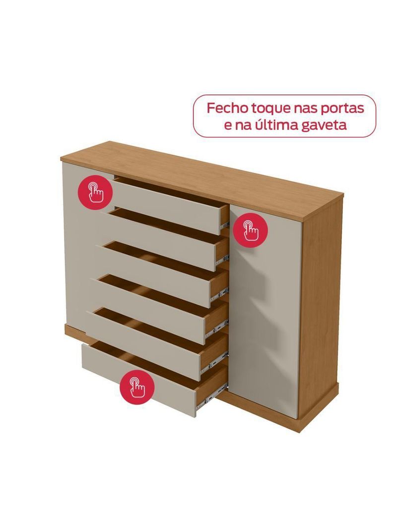 Cômoda Vedra 7 Gavetas 2 Portas Amêndoa Clean/Off White