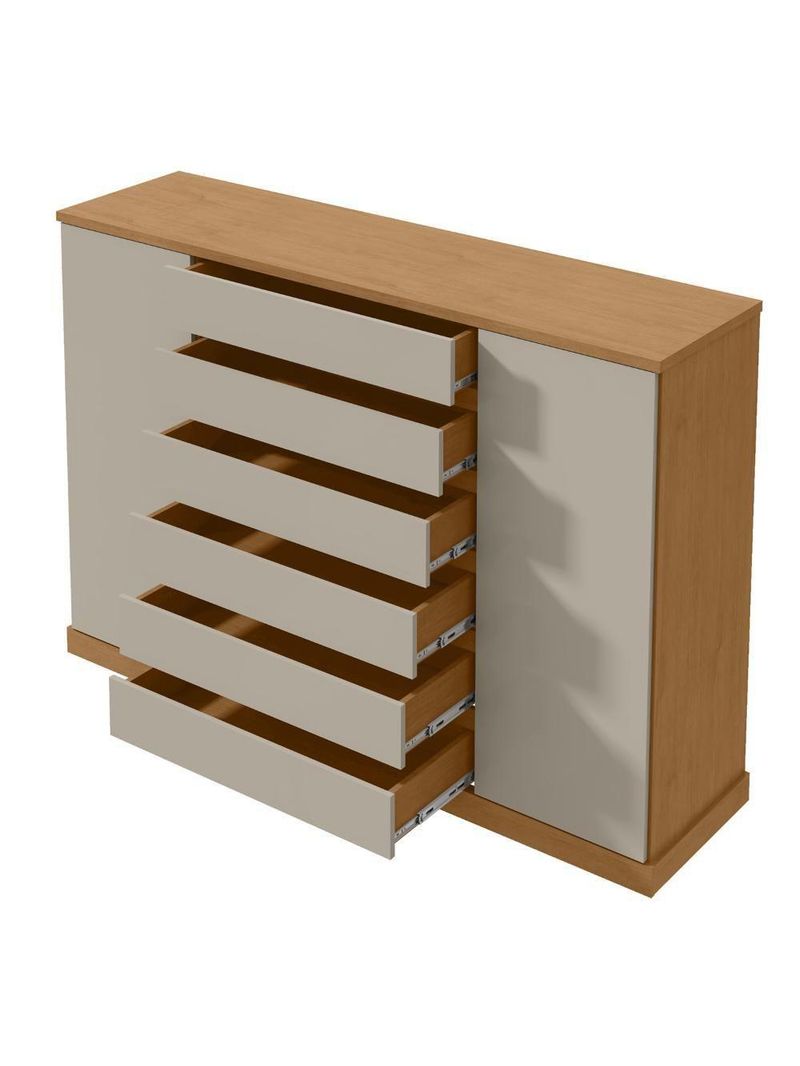 Cômoda Vedra 7 Gavetas 2 Portas Amêndoa Clean/Off White