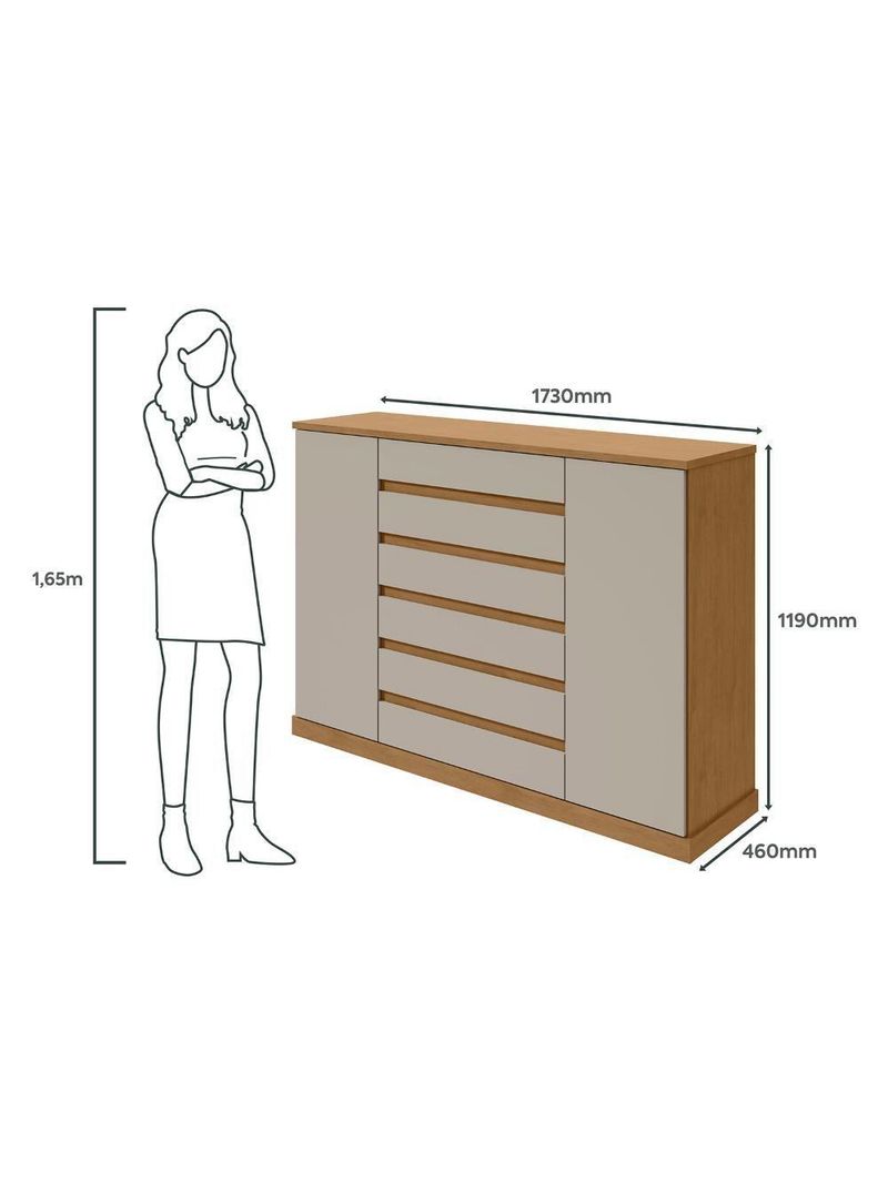 Cômoda Vedra 7 Gavetas 2 Portas Amêndoa Clean/Off White