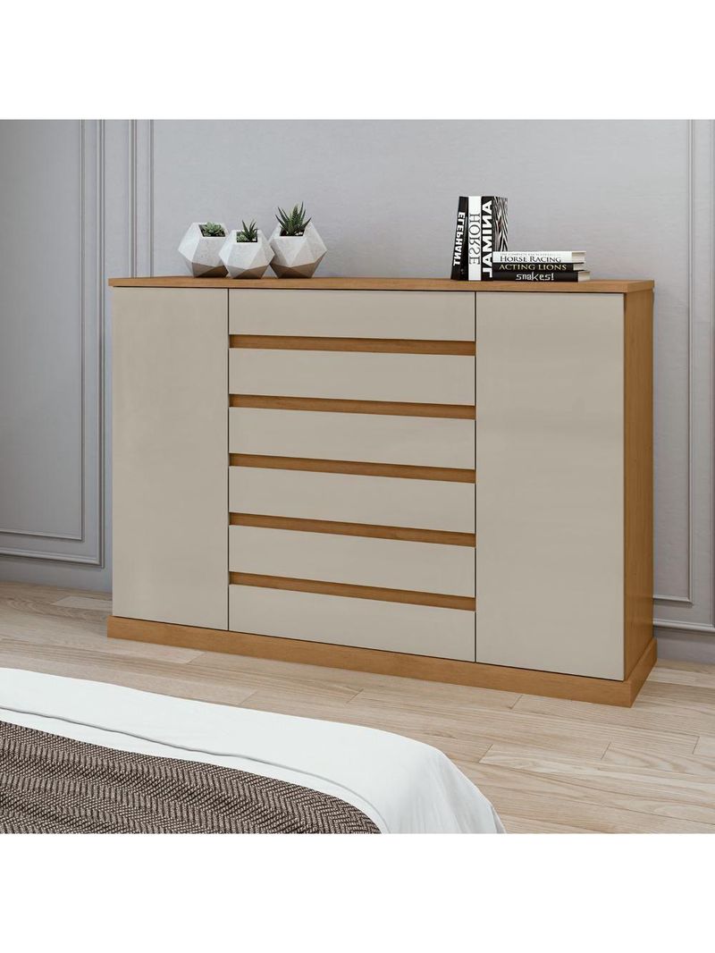 Cômoda Vedra 7 Gavetas 2 Portas Amêndoa Clean/Off White