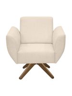 Poltrona Jolly Decorativa Com Base Madeira Em Tecido Boucle Off White