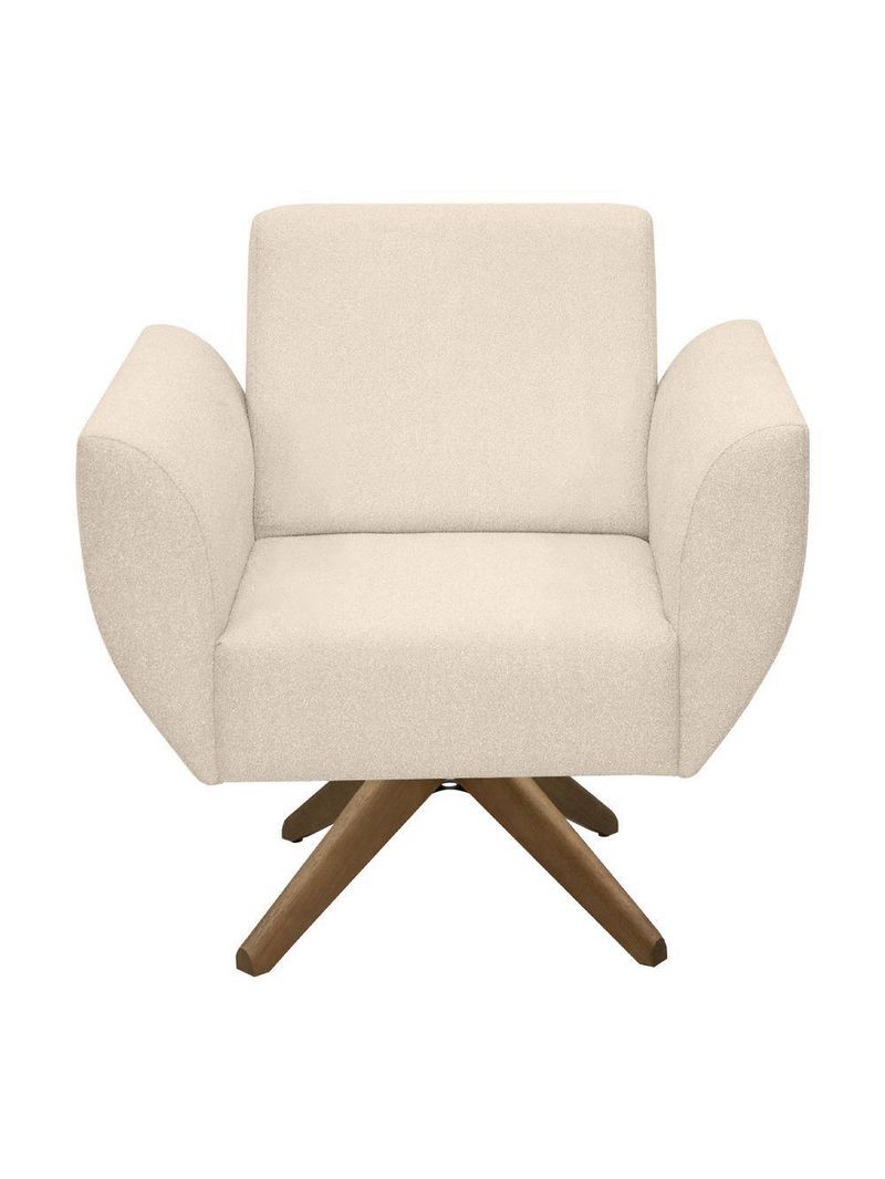 Poltrona Jolly Decorativa Com Base Madeira Em Tecido Boucle Off White