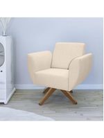 Poltrona Jolly Decorativa Com Base Madeira Em Tecido Boucle Off White