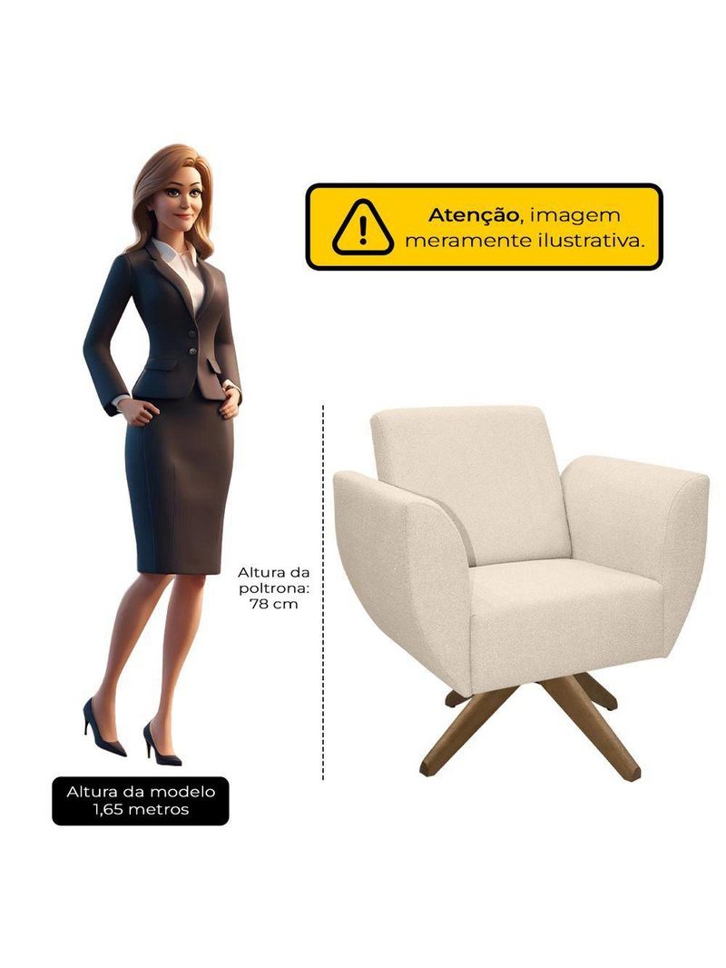 Poltrona Jolly Decorativa Com Base Madeira Em Tecido Boucle Off White