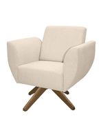 Poltrona Jolly Decorativa Com Base Madeira Em Tecido Boucle Off White