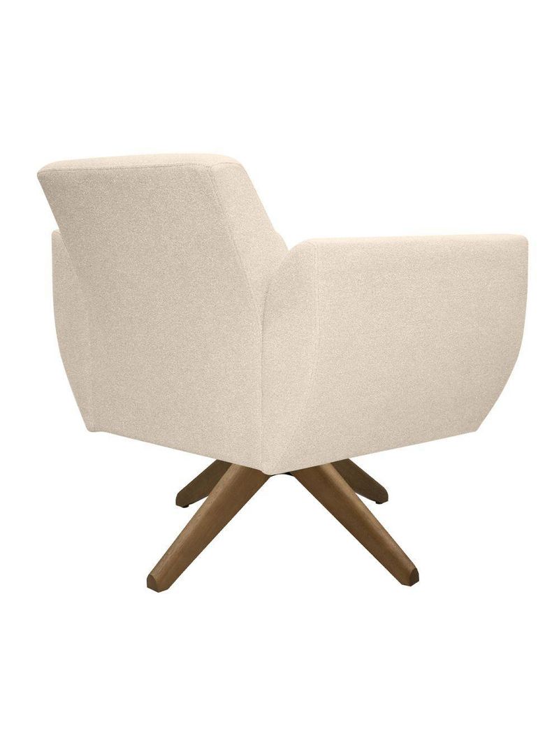 Poltrona Jolly Decorativa Com Base Madeira Em Tecido Boucle Off White