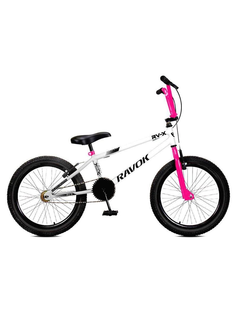 Bicicleta BMX Cross Aro 20 Ravok RV-X – Branco e Rosa