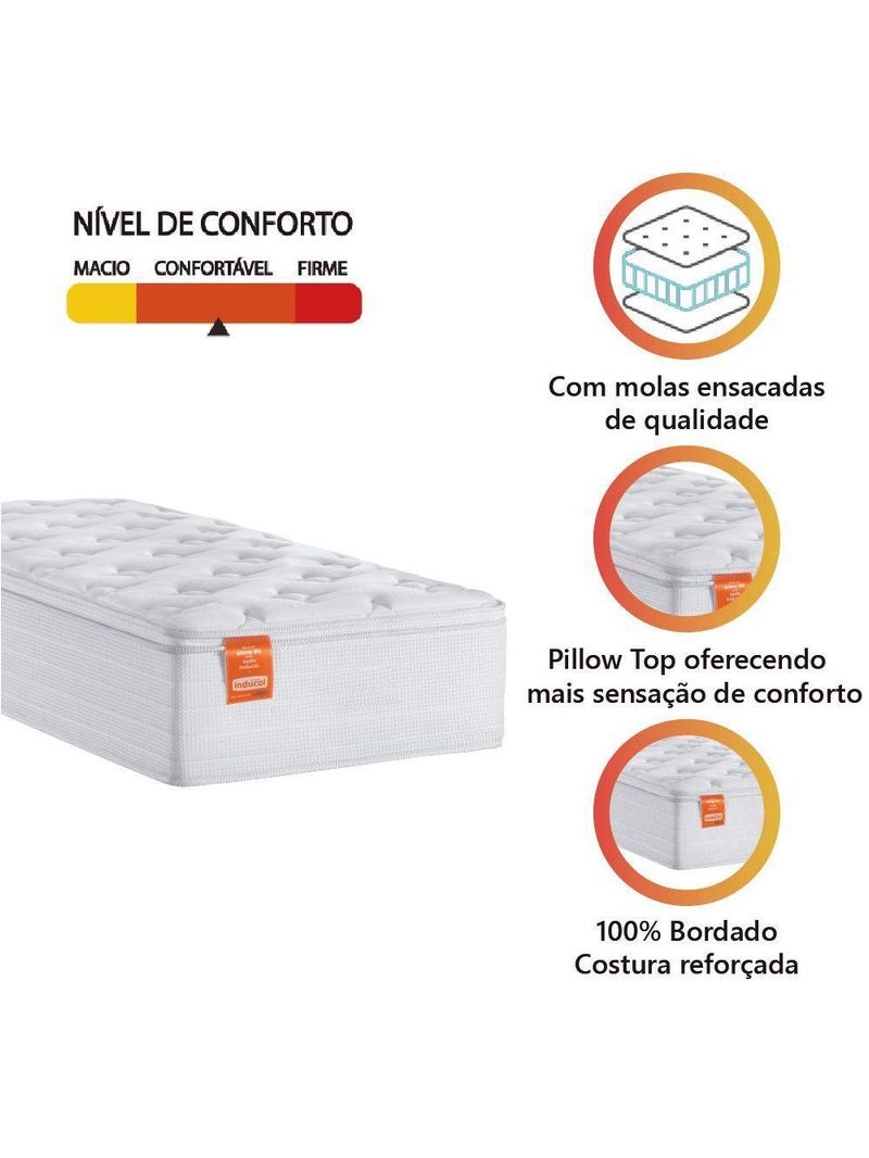 Colchão Solteiro Molas Pillow Top 88x188x27cm Branco