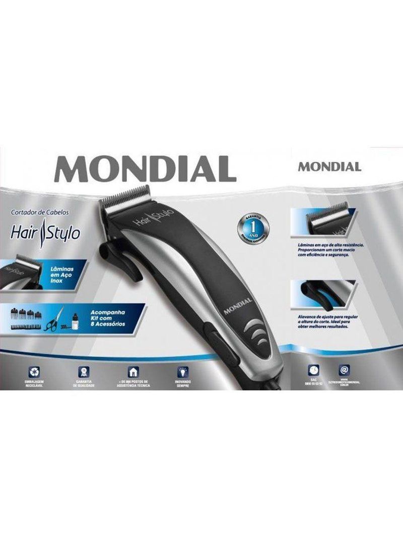 Máquina De Cortar Cabelo Mondial Cr-02 Preto/prata 110v