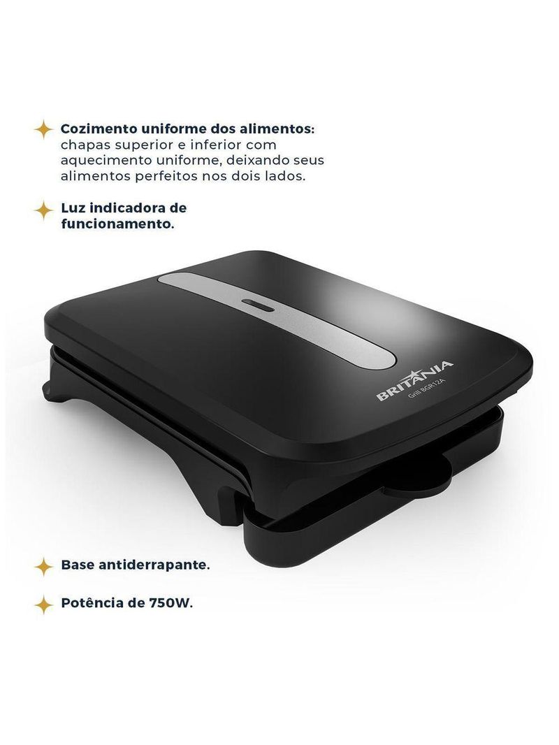 Grill Britânia 750W 2 Sanduiches Chapas Antiaderentes 220V