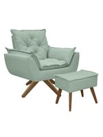 Kit Poltrona E Puff Opala Com Base Em Madeira Tecido Boucle Verde