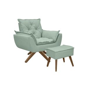 Kit Poltrona E Puff Opala Com Base Em Madeira Tecido Boucle Verde