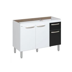 Balcão Flat De Cozinha Para Pia 3 Portas 1 Gaveta Rorato Branco Com Preto