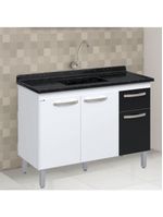 Balcão Flat De Cozinha Para Pia 3 Portas 1 Gaveta Rorato Branco Com Preto