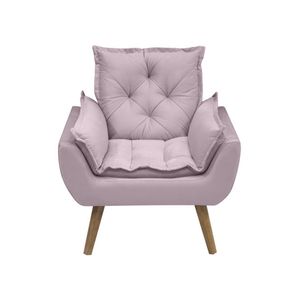 Poltrona Opala Conforto Decorativa Em Veludo Com Pés Palito Rosê