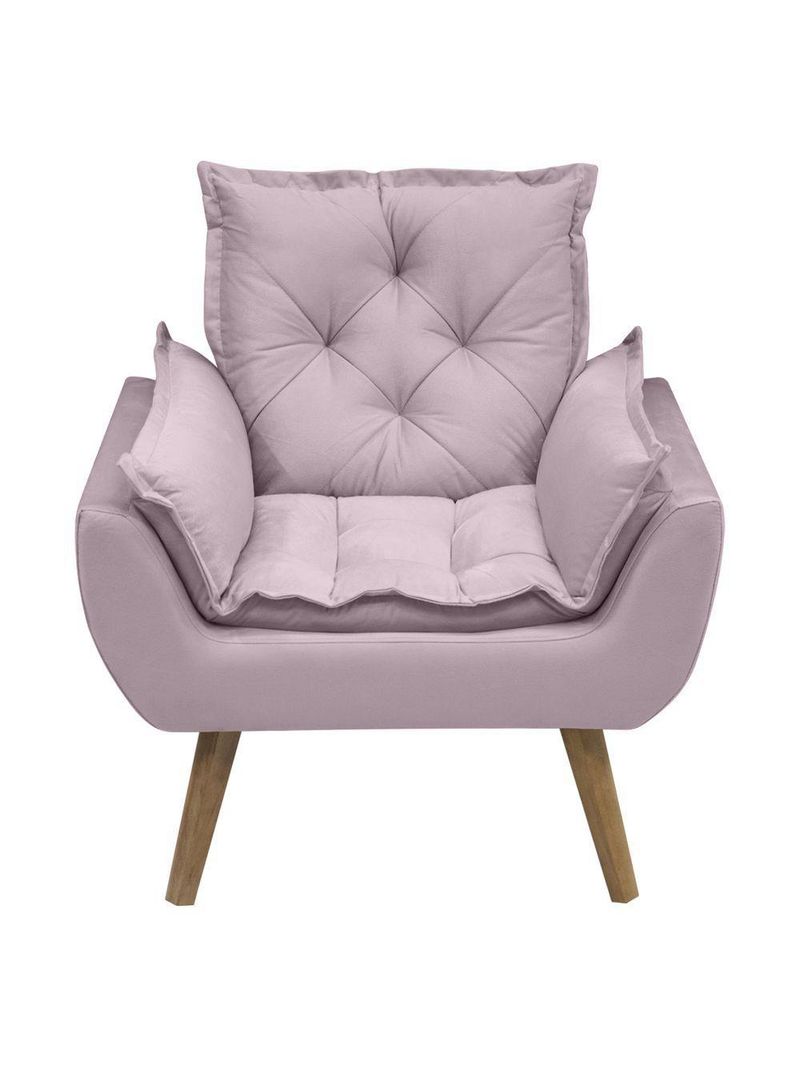 Poltrona Opala Conforto Decorativa Em Veludo Com Pés Palito Rosê