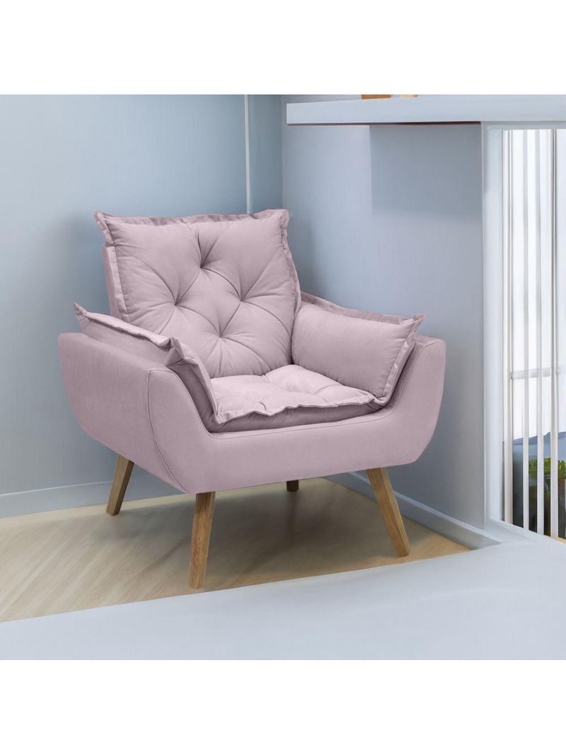 Poltrona Opala Conforto Decorativa Em Veludo Com Pés Palito Rosê