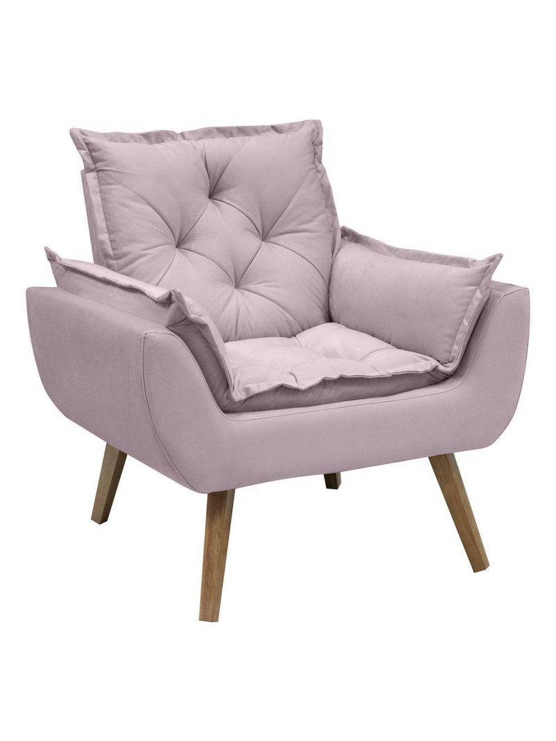 Poltrona Opala Conforto Decorativa Em Veludo Com Pés Palito Rosê