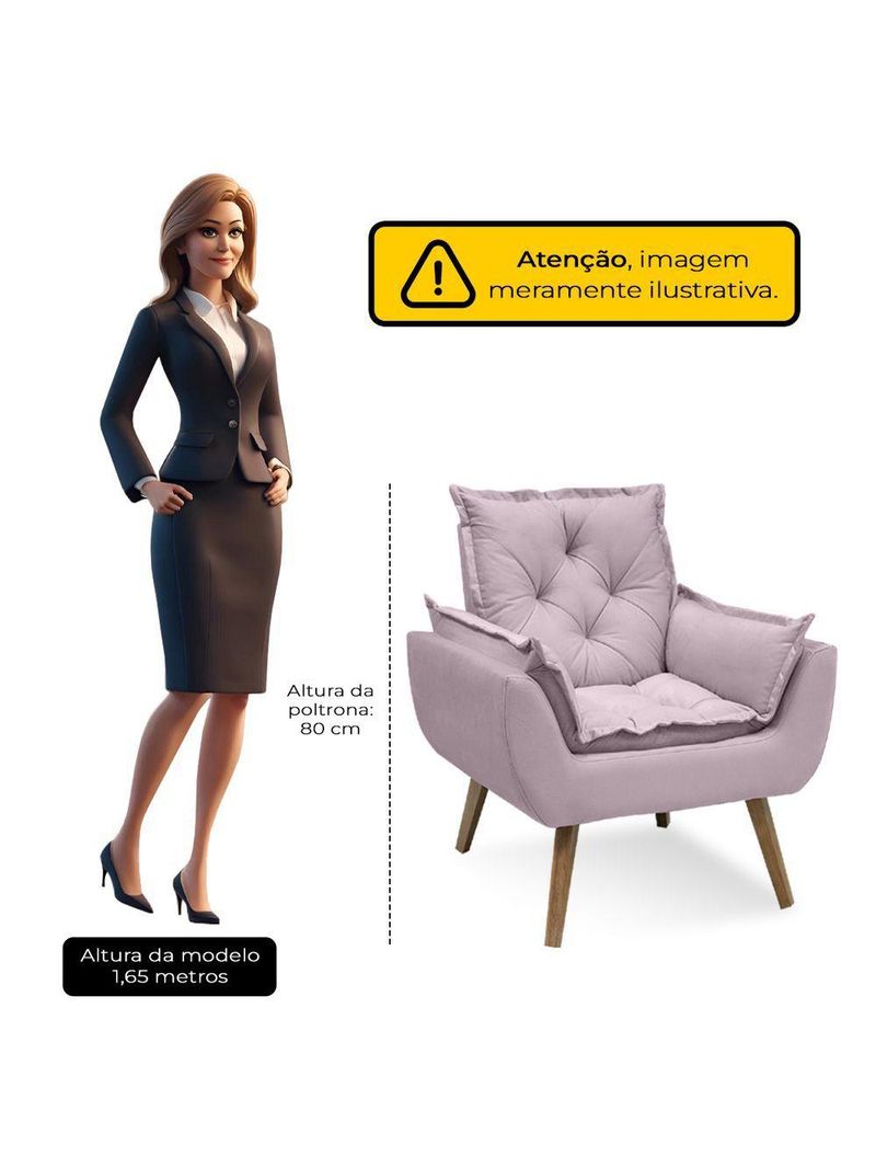 Poltrona Opala Conforto Decorativa Em Veludo Com Pés Palito Rosê