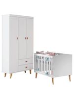 Berço Americano Ludmila E Guarda Roupa 3 Portas Duda Branco Acetinado Bétula - Carolina