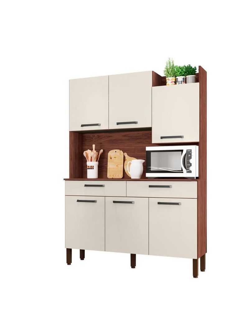 Armário de Cozinha Kit 6 Portas Modena Kits Paraná Cor: Nogueira/Off White
