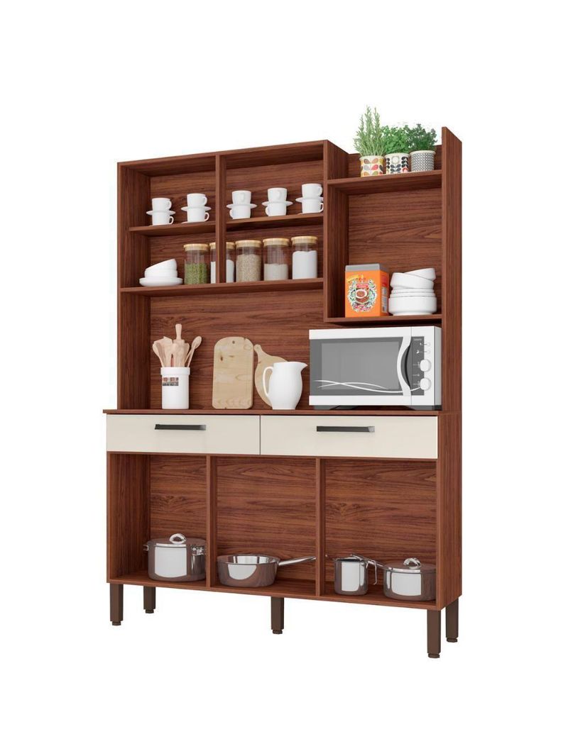 Armário de Cozinha Kit 6 Portas Modena Kits Paraná Cor: Nogueira/Off White