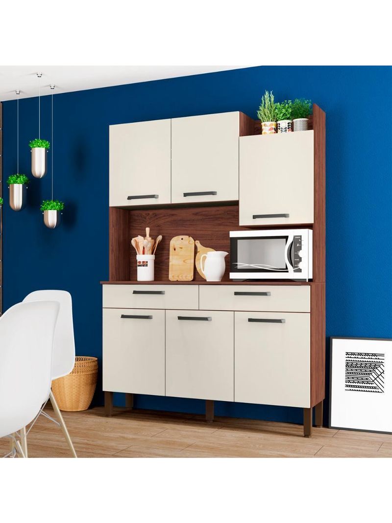 Armário de Cozinha Kit 6 Portas Modena Kits Paraná Cor: Nogueira/Off White